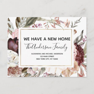 Budget Moving Aankondiging Boho Mauve Bloemenposte Briefkaart