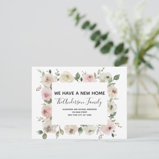 Budget Moving Aankondiging Dusty Pink Floral PostC Briefkaart (Staand voorkant)