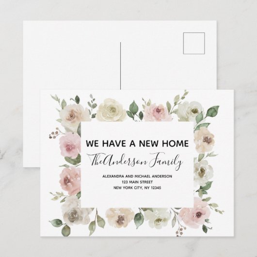 Budget Moving Aankondiging Dusty Pink Floral PostC Briefkaart (Voorkant / Achterkant)