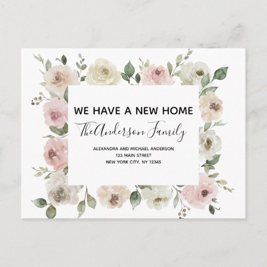 Budget Moving Aankondiging Dusty Pink Floral PostC Briefkaart (Voorkant)