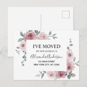 Budget Moving Aankondiging Dusty Pink Floral PostC Briefkaart (Voorkant / Achterkant)