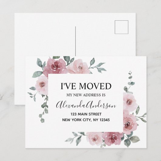 Budget Moving Aankondiging Dusty Pink Floral PostC Briefkaart (Voorkant / Achterkant)