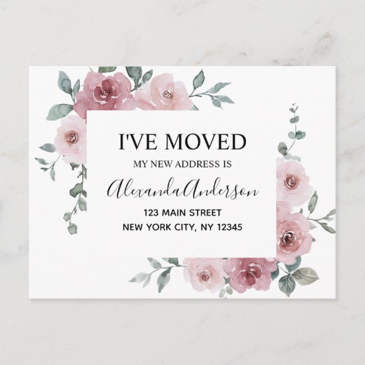 Budget Moving Aankondiging Dusty Pink Floral PostC Briefkaart (Voorkant)