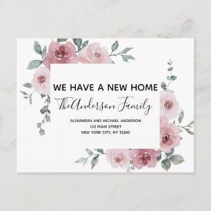 Budget Moving Aankondiging Dusty Pink Floral PostC Briefkaart