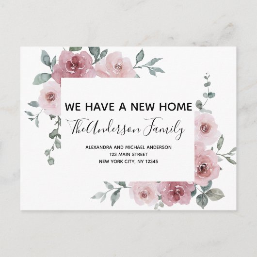 Budget Moving Aankondiging Dusty Pink Floral PostC Briefkaart (Voorkant)
