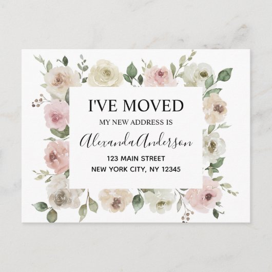 Budget Moving Aankondiging Dusty Pink Floral PostC Briefkaart (Voorkant)