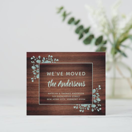 Budget Moving Announc Rustic Eucalyptus Wood (Staand voorkant)