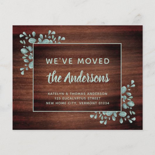 Budget Moving Announc Rustic Eucalyptus Wood (Voorkant)