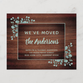 Budget Moving Announc Rustic Eucalyptus Wood