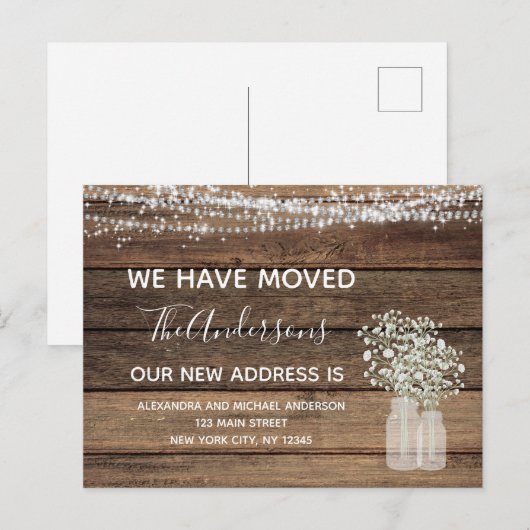 Budget Moving Announc Rustic Farmhouse Wood Briefkaart (Voorkant / Achterkant)