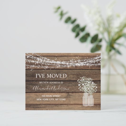 Budget Moving Announc Rustic Farmhouse Wood Briefkaart (Staand voorkant)