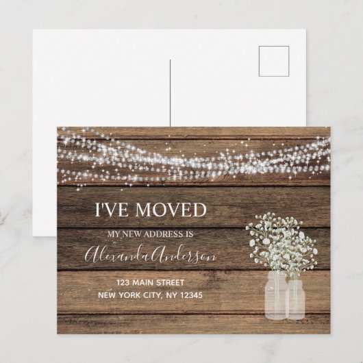 Budget Moving Announc Rustic Farmhouse Wood Briefkaart (Voorkant / Achterkant)