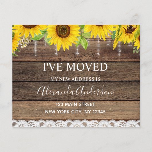Budget Moving Announc Rustic Sunflower Wood (Voorkant)