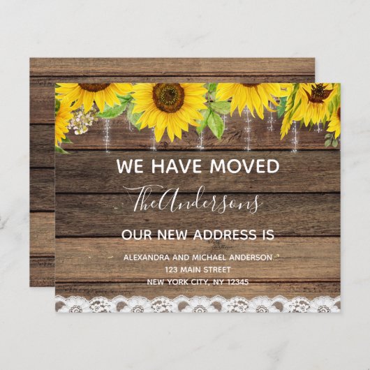 Budget Moving Announc Rustic Sunflower Wood (Voorkant / Achterkant)