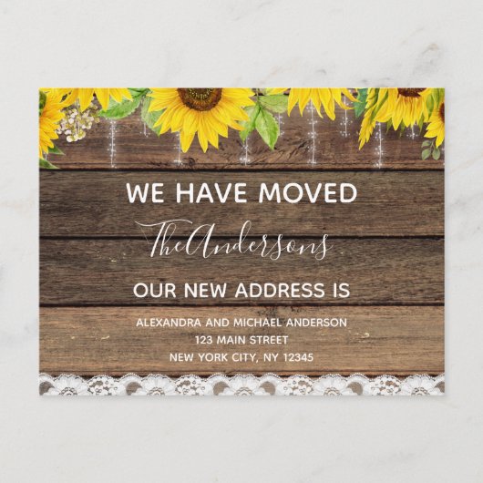 Budget Moving Announc Rustic Sunflower Wood Briefkaart (Voorkant)