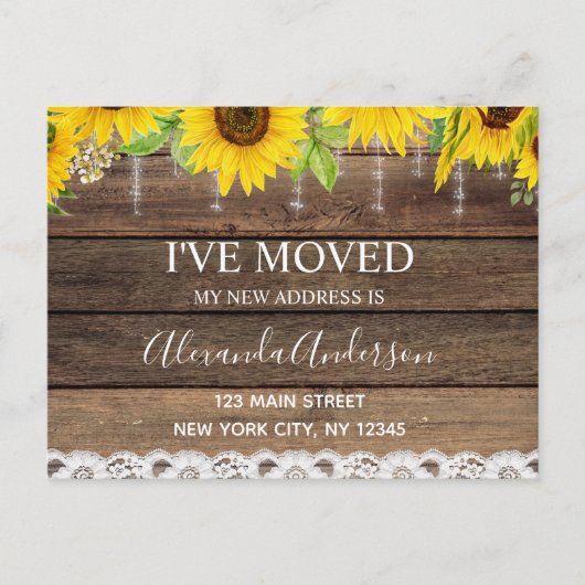 Budget Moving Announc Rustic Sunflower Wood Briefkaart (Voorkant)
