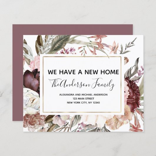 Budget Moving Announcement Boho Mauve Floral (Voorkant / Achterkant)