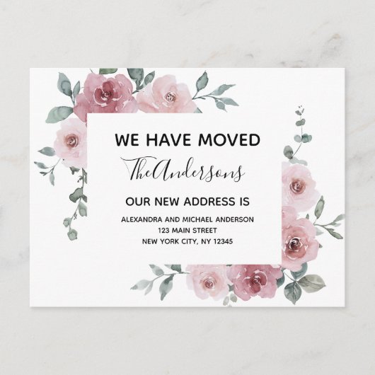 Budget Moving Announge Stusty Pink Floral Briefkaart (Voorkant)