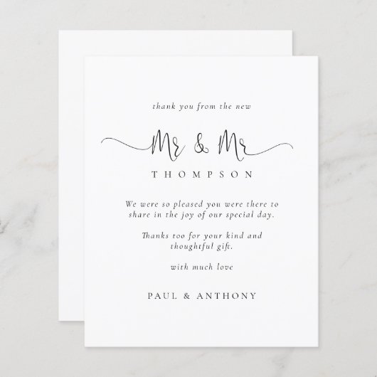 Budget Mr. en Mr. Script Gay Wedding Bedankt (Voorkant / Achterkant)