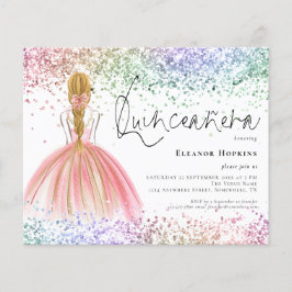Budget Multicolor Glitter Blond Quinceanera Invite