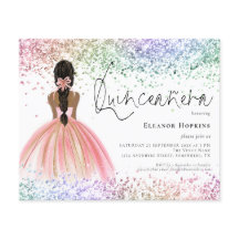 Budget Multicolor Glitter Dark Quinceanera nodigt 