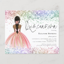 Budget Multicolor Glitter Dark Quinceanera nodigt 