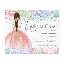 Budget Multicolor Glitter Gown Quinceanera Invite