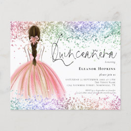 Budget Multicolor Glitter Gown Quinceanera Invite