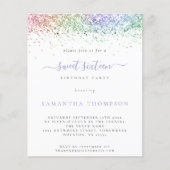 Budget Multicolor Glitter Sweet 16 Uitnodiging (Voorkant)