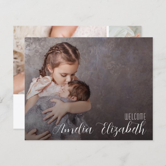 Budget Multiple Photo Elegant Birth Notice (Voorkant / Achterkant)