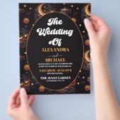 Budget Mystiek Zwart Goud Hemelse Sterren Bruiloft Flyer (Hand)