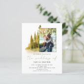 Budget najaar Forest Foto QR Olive Wedding Invite (Staand voorkant)