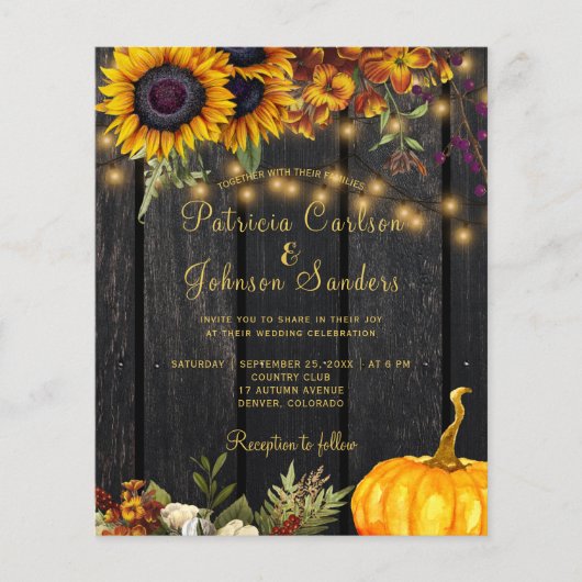 Budget najaar herfst rustige houtbruiloft uitnodig flyer (Voorkant)