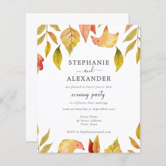 Budget najaar Uitnodiging om de bruiloft van het h (Voorkant / Achterkant)