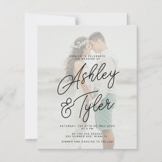 Budget namen script overlay foto trouwkaart uitnod (Voorkant)