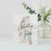 Budget names script overlay photo wedding invite (Staand voorkant)