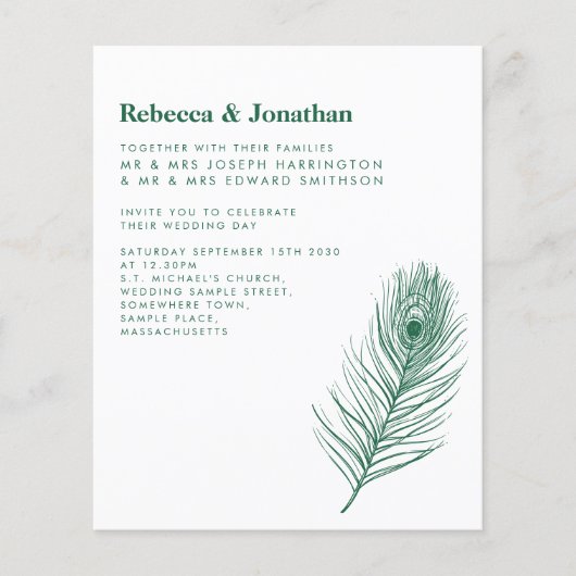 Budget nather Emerald Green Wedding Uitnodiging (Voorkant)