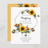 BUDGET Natuur Boho bees Sunflower Wedding INVITE (Voorkant / Achterkant)