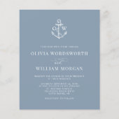 Budget Nautical Anchor Dusty Blue Wedding Invite Flyer (Voorkant)