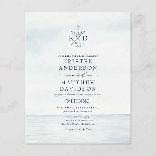 Budget Nautical Anchor Monogram Weddenschappen Uit (Voorkant)