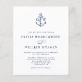 Budget Nautical Anchor Navy White Wedding Invite Flyer (Voorkant)