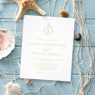 Budget Nautical Anchor Wedding Invitation Beige Flyer
