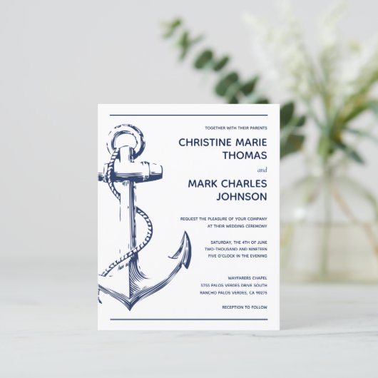 Budget Nautical Anchor Wedding Invite (Staand voorkant)