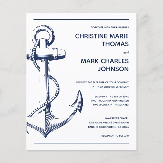Budget Nautical Anchor Wedding Invite (Voorkant)