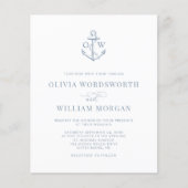 Budget Nautical Anchor Wedding Invite Dusty Blue Flyer (Voorkant)