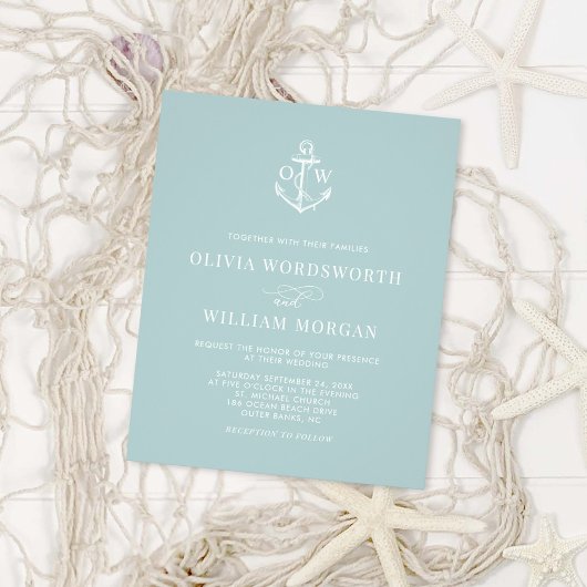 Budget Nautical Anchor Wedding Invite Zee Glass Flyer