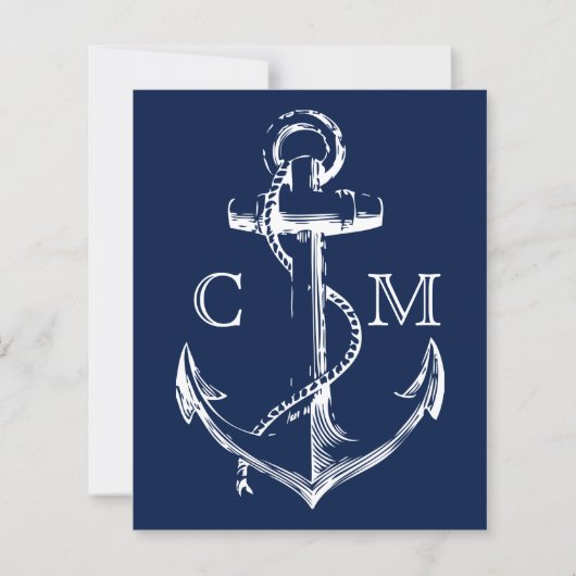 Budget Nautical Anchor White Wedding Invitation (Achterkant)