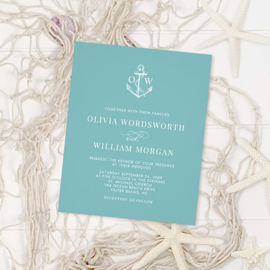 Budget Nautical Anchor Zee Glass Blue Wedding Flyer
