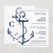 Budget Nautical Anker Navy Pensioen Uitnodiging (Voorkant / Achterkant)