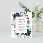 Budget Nautical Blue Floral Bridal Brunch Invite (Staand voorkant)